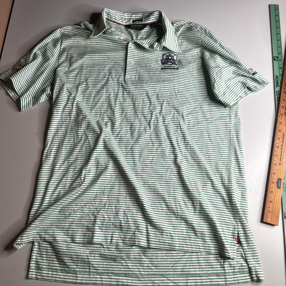 Polo Golf Ralph Lauren Mens L Green White Striped 2015 Senior PGA Championship